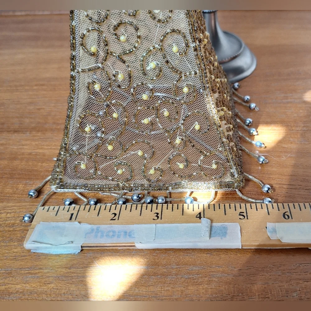 Vintage Pottery Barn Beaded Candlestick Holder Mini Lampshade Fringe Boho Glam